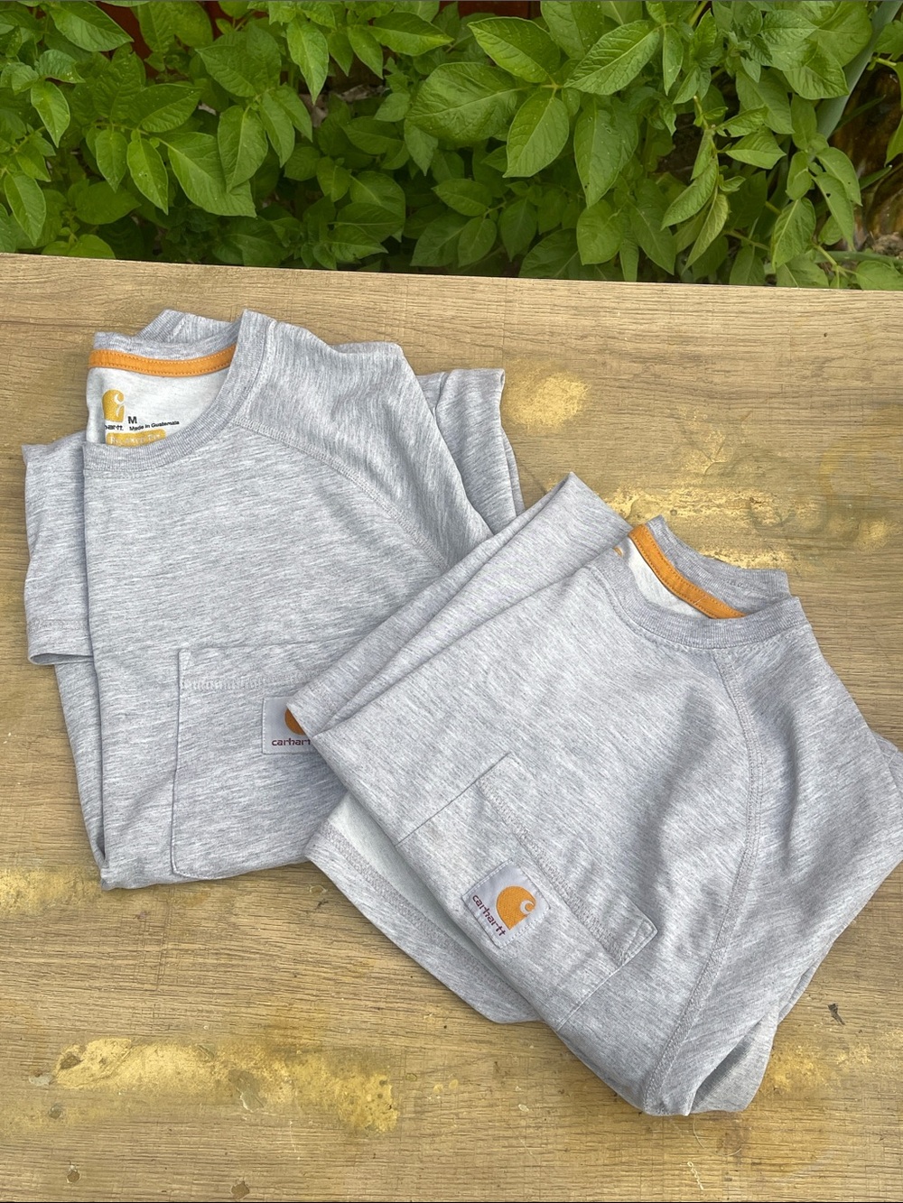 Carhartt Light Gray Short-Sleeve Pocket Tee with Gold Logo Accent Two for one M